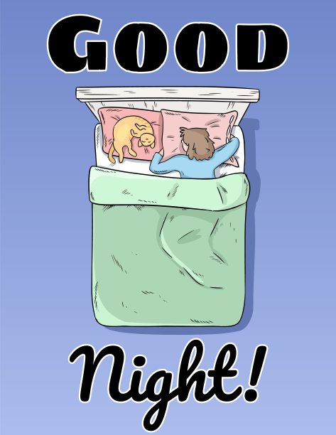 晚安的明信片。女孩睡在她的床海报上图片下载