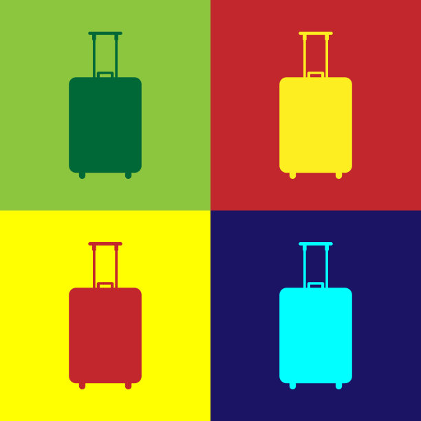 彩色行李箱图标孤立在彩色背景上。旅行的行李的迹象。旅行的行李图标。平面设计。矢量图图片下载