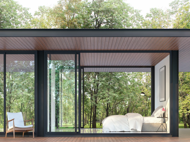 现代卧室玻璃房子3d渲染图片下载