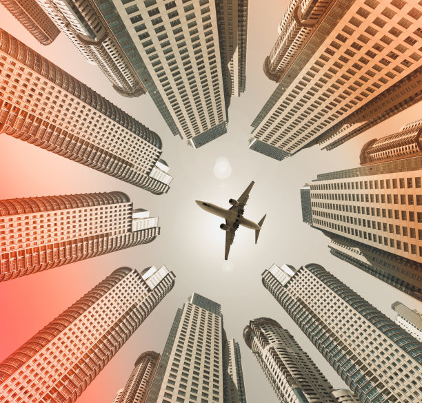 飞机被建筑物包围图片下载