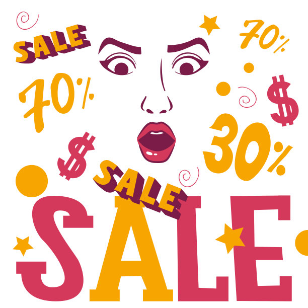 女人面对购物销售旗帜矢量插图。美容设计沙龙，化妆师课程培训销售。化妆品，专业护理。学校美容师。大师级作品。图片下载