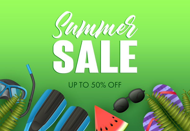 夏季特价彩色海报设计。鳍状肢图片下载