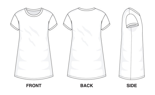 孤立对象的衣服和时尚时髦的穿着填补空白的连衣裙。常规颈带原始顶部插图矢量模板礼服。正面，背面和侧视图。图片下载