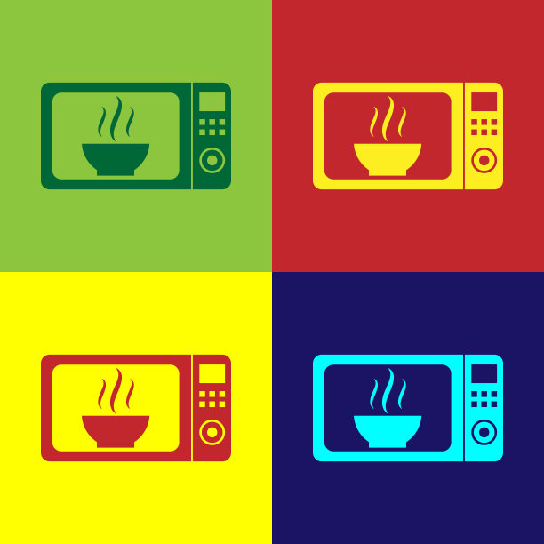 彩色微波炉图标孤立的颜色背景。家用电器图标。平面设计。矢量图图片下载