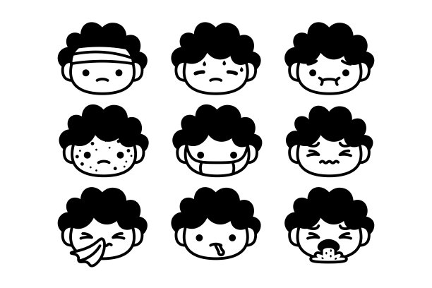 一套卡通生病的人物孤立在白色的背景图片下载