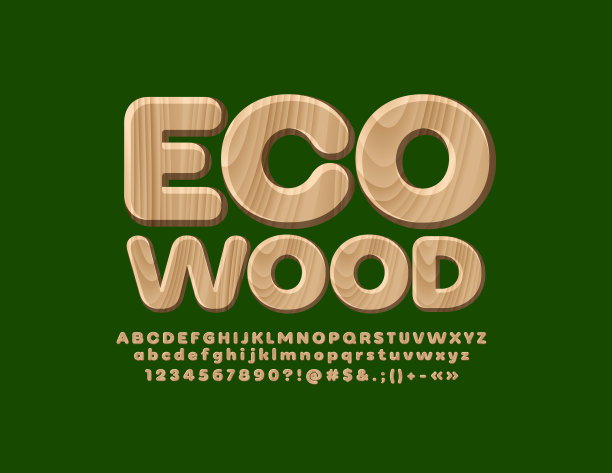 矢量时尚横幅生态木材。树纹理的字母，数字和符号图片下载
