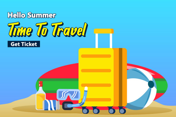 海滩度假海报旅行箱图片下载