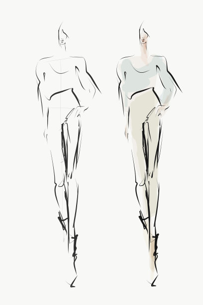 手绘时尚插画。年轻时尚的女人，女孩，模特图片下载