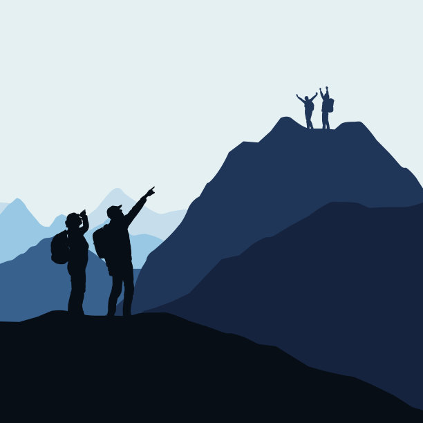 两支男女登山队为胜利或成功而竞争。山区矢量上的输家和赢家图片下载