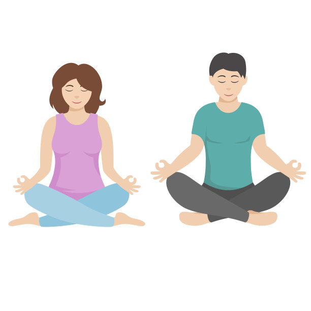 女人和男人在莲花座冥想，情侣冥想，团体瑜伽课图片下载