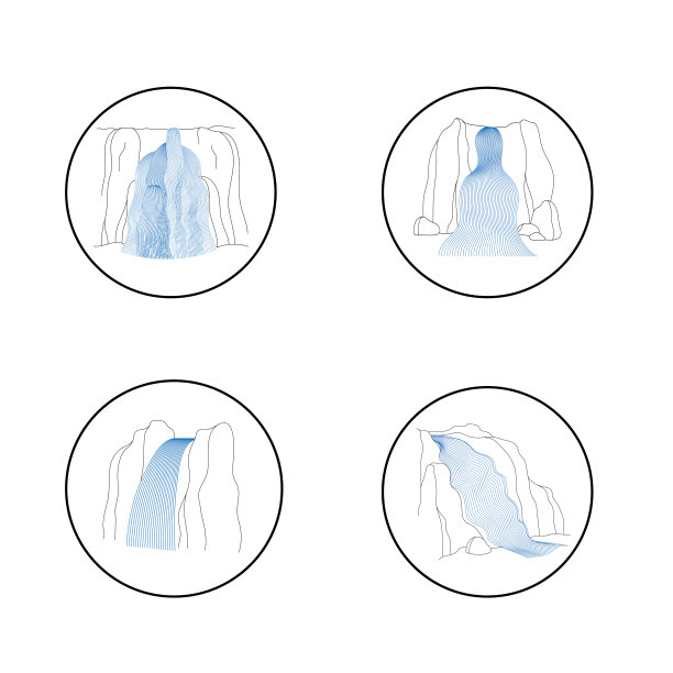 瀑布瀑布的插图向量集图片下载