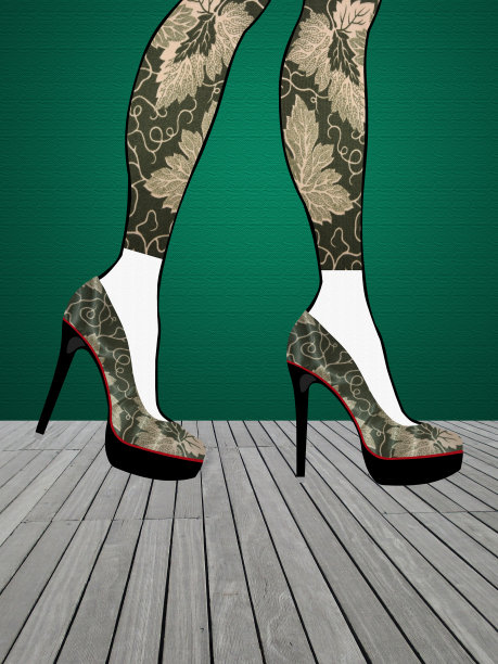 细高跟鞋藤叶图案女装时装秀图片下载