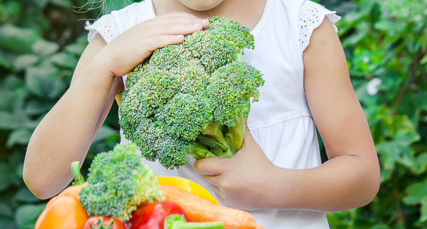 孩子吃蔬菜。夏天的照片。有选择性的重点图片下载