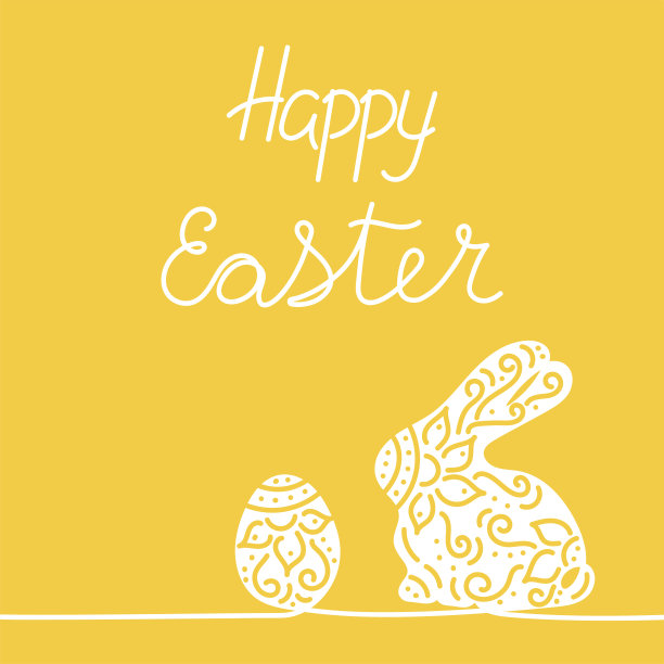 复活节快乐。鸡蛋和兔子。连续的线条画。手绘矢量图图片下载