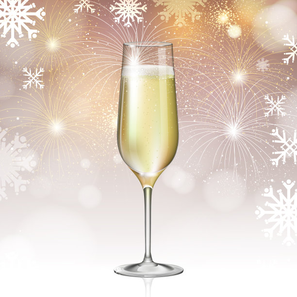 现实的矢量插图的香槟玻璃假日金色的烟花背景图片下载