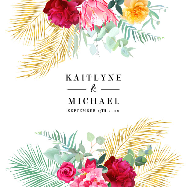 热带明亮的婚礼矢量设计方形框架图片下载