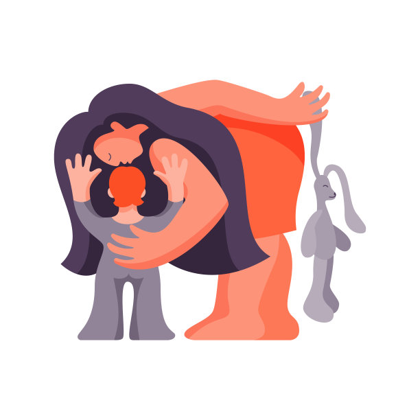 带着孩子的女人。母亲靠向孩子。矢量插图。图片下载