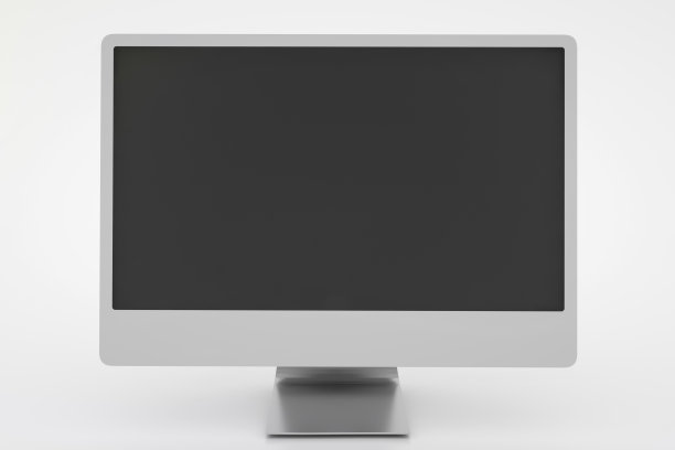 直板电脑。单色帧监视器与空白黑屏隔离在白色背景上。三维渲染图片下载