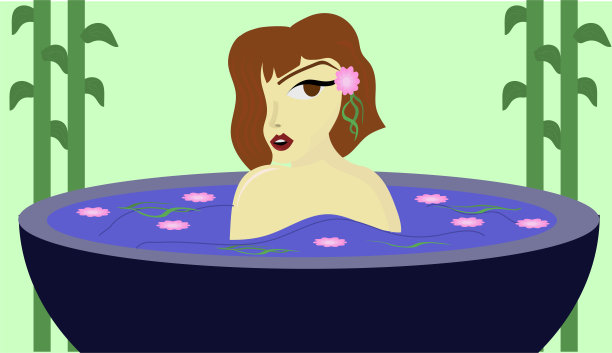 年轻女子在温泉沐浴-插图图片下载