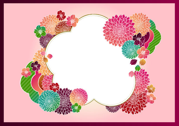 日本图案手绘花卉背景材料矢量日本风框材料素材图片