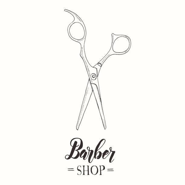 理发店。手绘涂鸦剪刀在素描风格。手工制作的刻字。矢量图图片下载