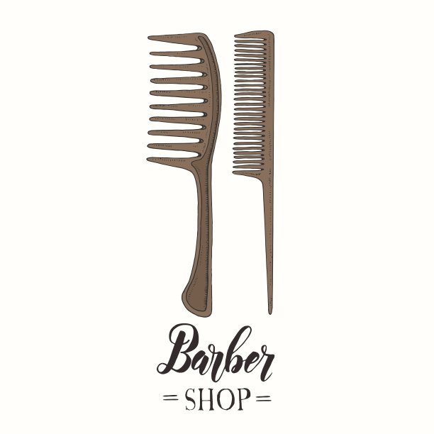 理发店。手绘颜色组梳在素描风格。手工制作的刻字。矢量图图片下载