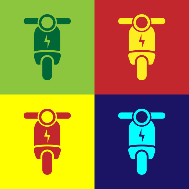 彩色电动滑板车图标孤立的颜色背景。矢量图图片下载