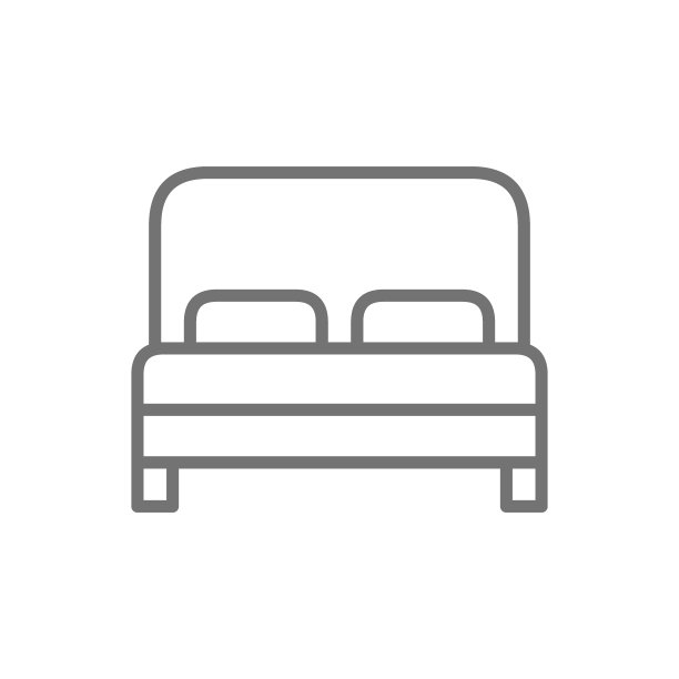 双人床，酒店客房线图标。在白色背景上隔离图片下载