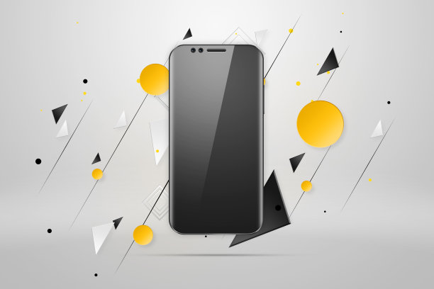 逼真的插图与智能手机的图片在一个灯光背景。设计、智能手机,眩光。一个布局，设计，手机的概念。趋势是2018年，样板，拷贝空间。图片下载