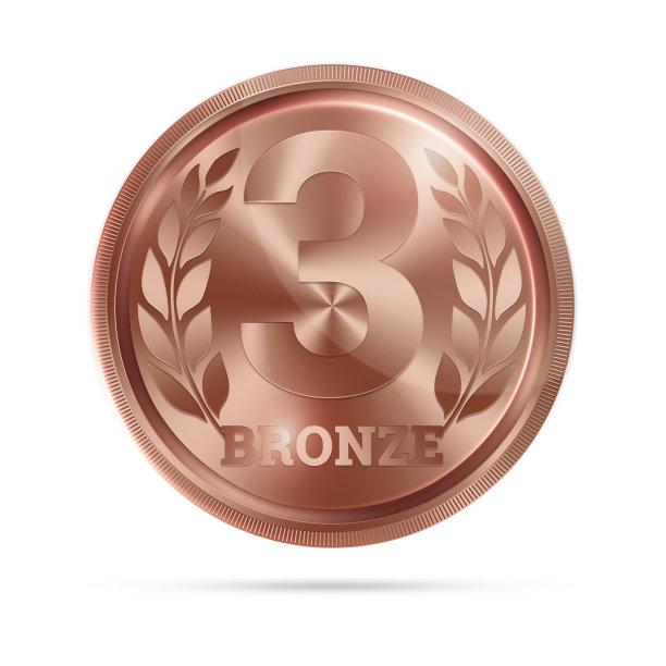 铜牌，第三名。赢家，冠军，三号。3 rd的地方。钳工的奖励。红丝带。孤立在白色背景上。现实的例子。体育主题。图片下载