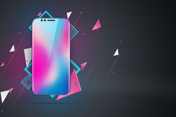 真实的插图与智能手机的图片在一个黑暗的背景。设计、智能手机,眩光。一个布局，设计，手机的概念。趋势是2018年，样板，拷贝空间。图片下载