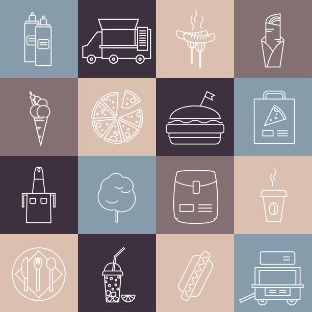 一组简单的快餐图标。轮廓描边矢量插图。图片下载