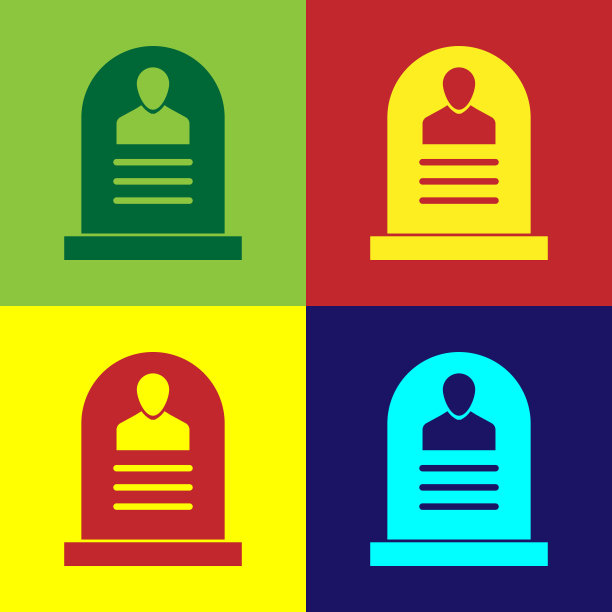 彩色墓碑上写着RIP，图标孤立在彩色背景上。严重的图标。平面设计。矢量图图片下载