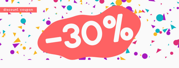 折扣券模板设计与五彩纸屑金属丝。图片下载