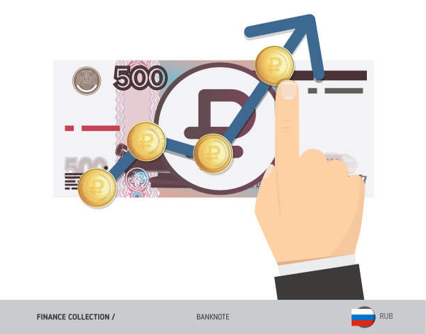 汇率图表与1000俄罗斯卢布纸币和硬币。平面风格矢量插图。经营理念。图片下载
