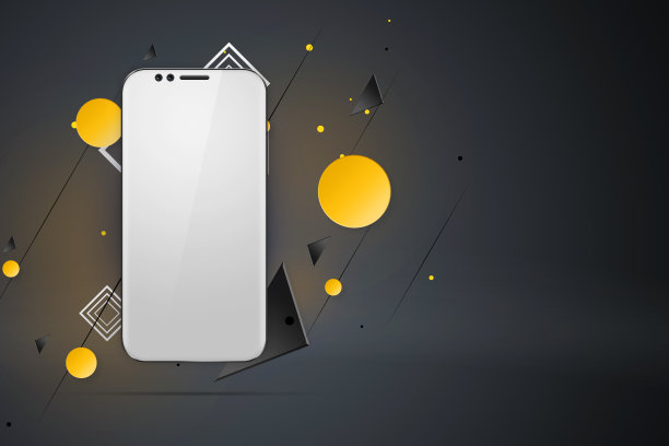 真实的插图与智能手机的图片在一个黑暗的背景。设计、智能手机,眩光。一个布局，设计，手机的概念。趋势是2018年，样板，拷贝空间。图片下载
