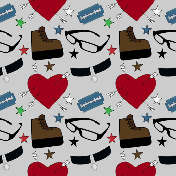 灰色背景的少女作品。无缝模式图片下载