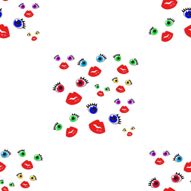 许多彩色的眼睛在脸上，无缝墙纸图案。图片下载