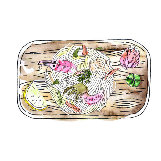 海鲜乌冬面汤，受欢迎的日本菜，与虾，蟹肉，扇贝，鱼饼，荷豆，蘑菇图片下载