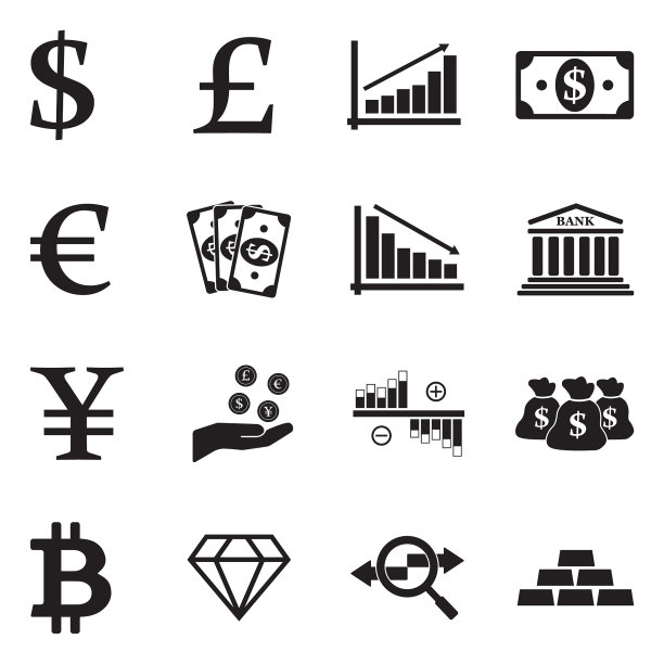 货币图标黑色扁平设计矢量图图片下载