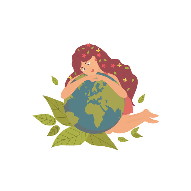 横幅上写着女人和我们的星球，可以用作贺卡，传单，地球日海报。绿日乐队的概念。图片下载