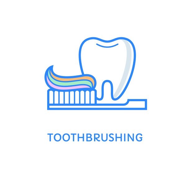 牙齿用牙刷和牙膏隔离就白了。刷牙图标。图片下载