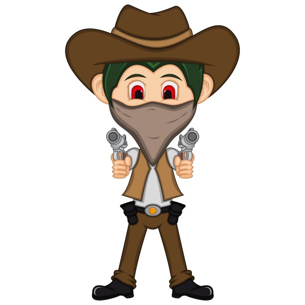 牛仔射击枪卡通矢量插图图片下载