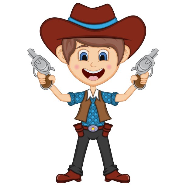 牛仔与枪卡通矢量插图图片下载