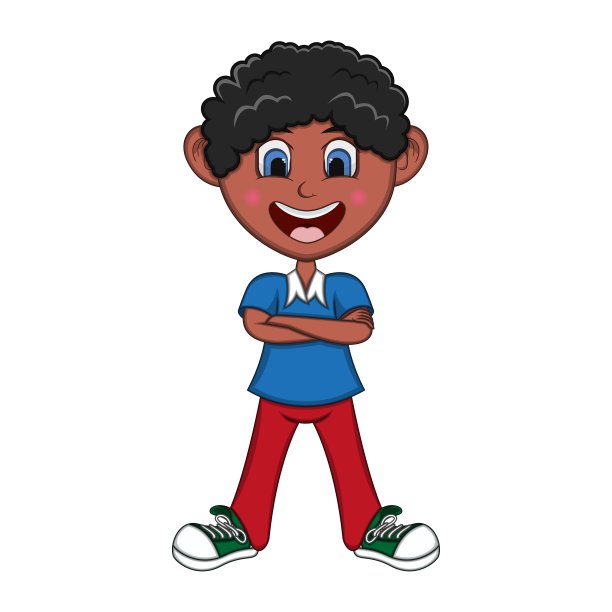 男孩双臂交叉站着卡通矢量插图图片下载