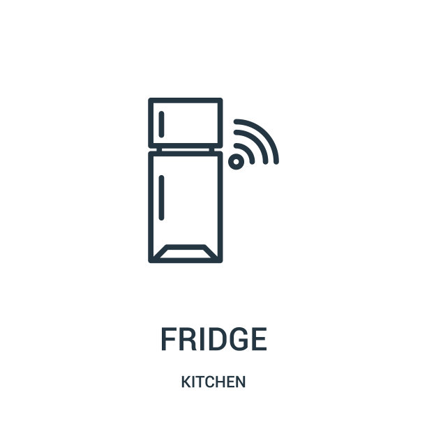 冰箱图标向量从厨房收集。细线冰箱轮廓图标矢量插图。线性符号用于网络和移动应用程序，标志，印刷媒体。图片下载