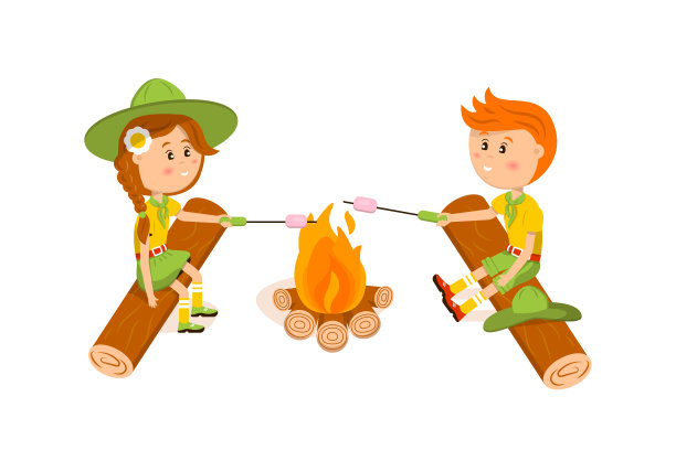 美国女孩和男孩童子军平面插图素材图片