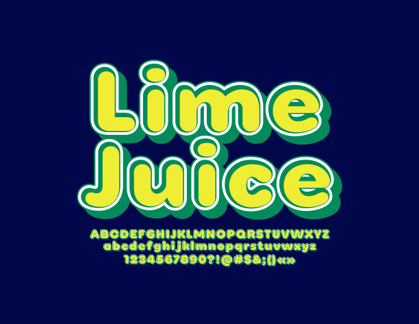 向量鲜艳的徽章酸橙汁。一套3D字母，数字和符号图片下载