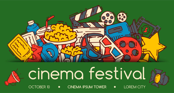 影展海报宣传单媒体制作背景矢量。出售机票旗帜。电影时间和娱乐概念。摄影、电影、广告、平面插图。图片下载