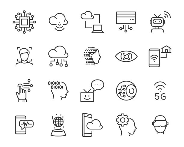 技术图标集：机器人、数字、VR、AI、网络等图片下载